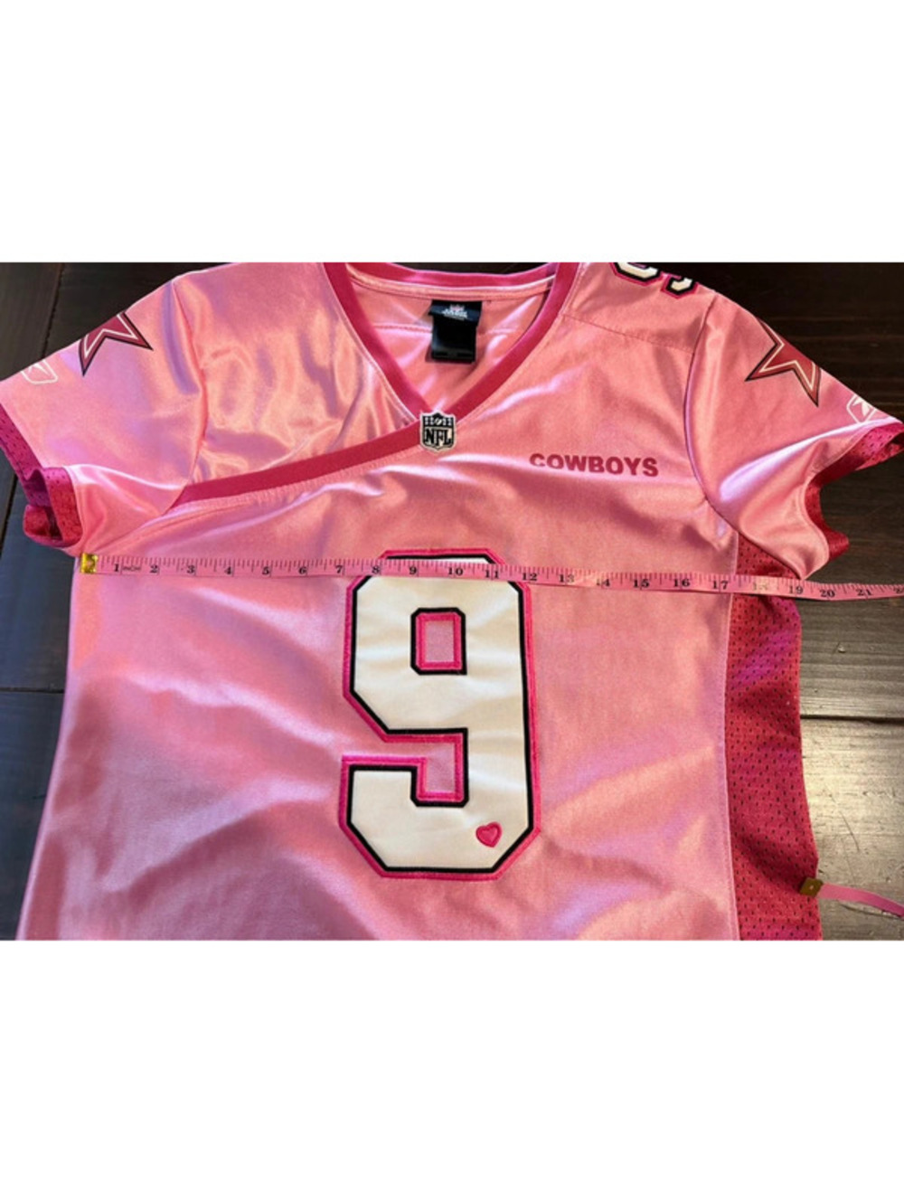 Vintage Dallas Cowboys Romo Women’s Pink Jersey with Heart Official Gear